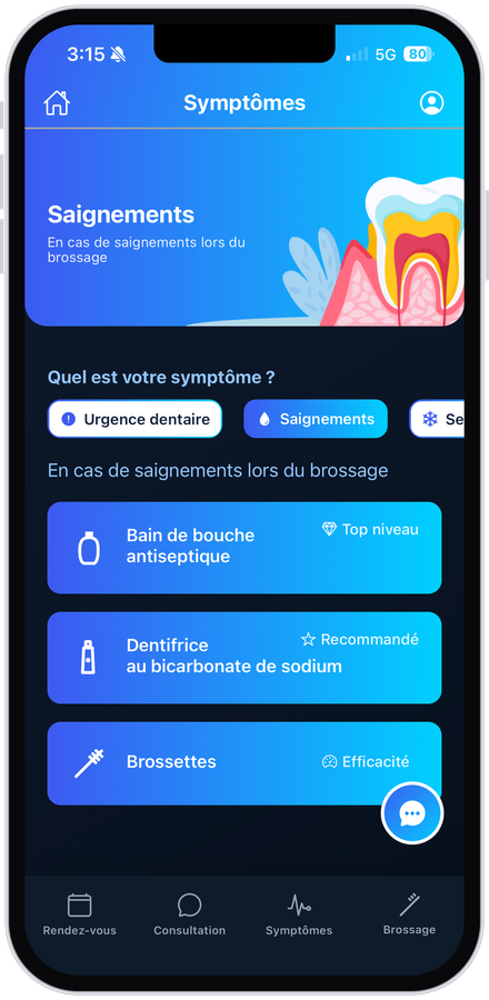 App MouthCare, saignements, conseils ciblés