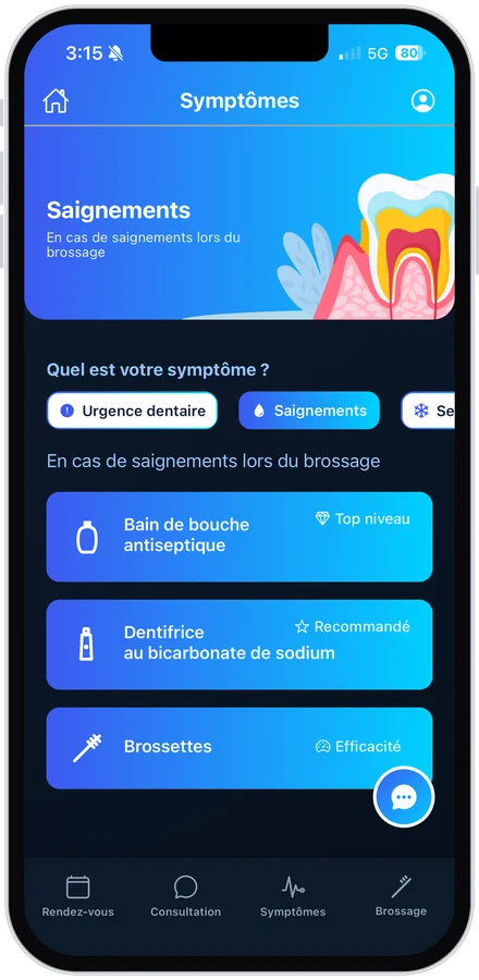 App MouthCare, saignements, conseils ciblés