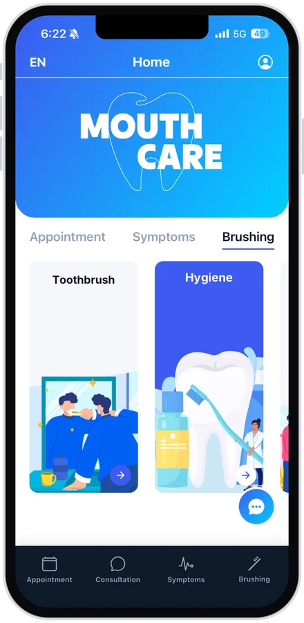 MouthCare app, home, Brushing tab
