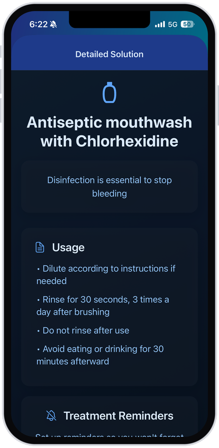 MouthCare app, antiseptic mouthwash, how to use