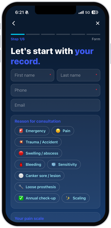 App, pre-consultation form