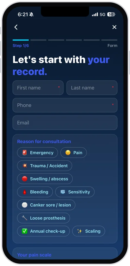 App, pre-consultation form